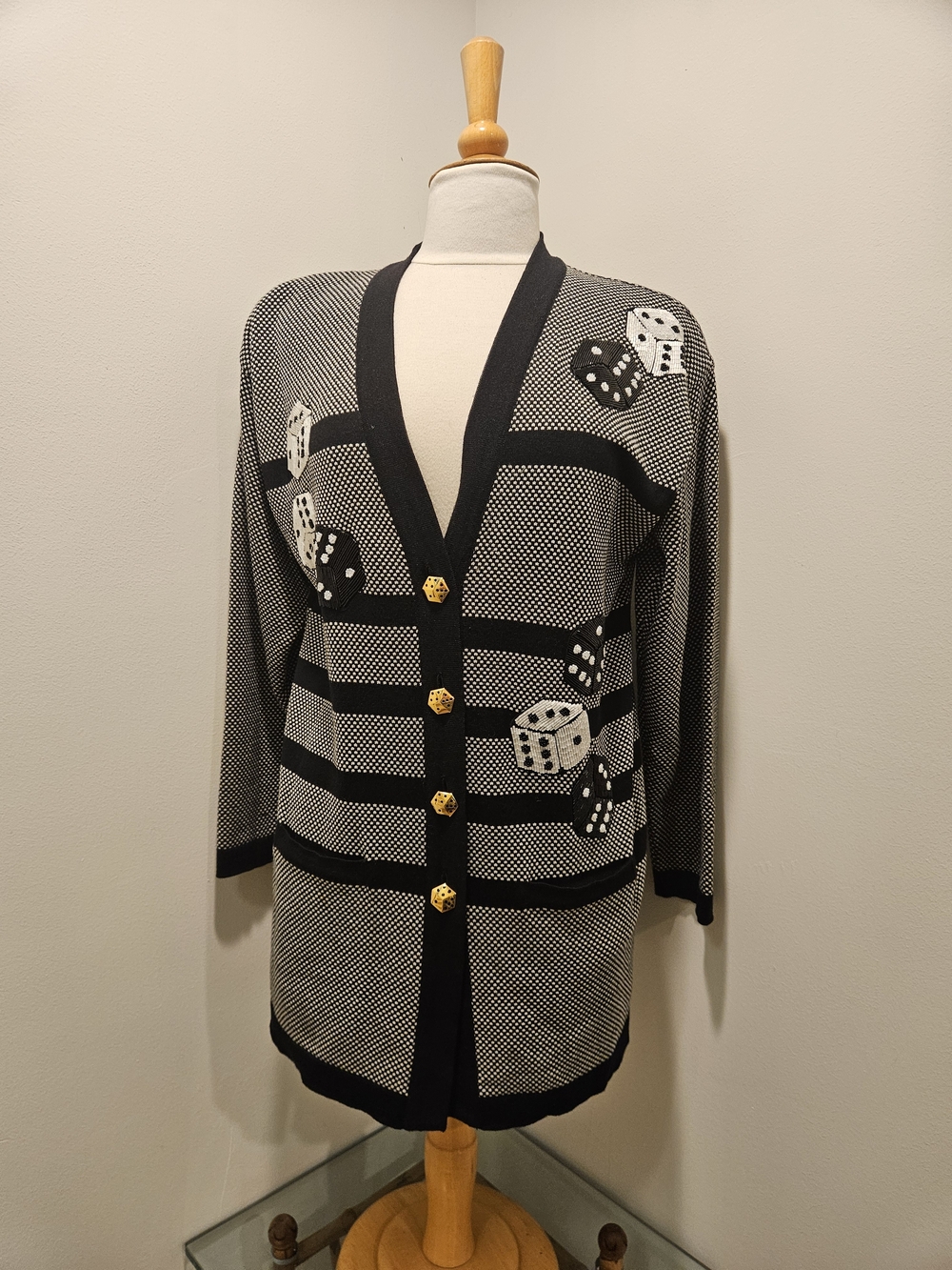 Escada Black and White "Roll thr Dice" Vintage Long Cardigan